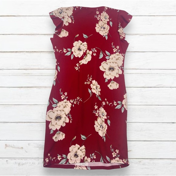 Shein Curve 3XL Red Floral Dress Ruffle Short Sleeve - Picture 4 of 6